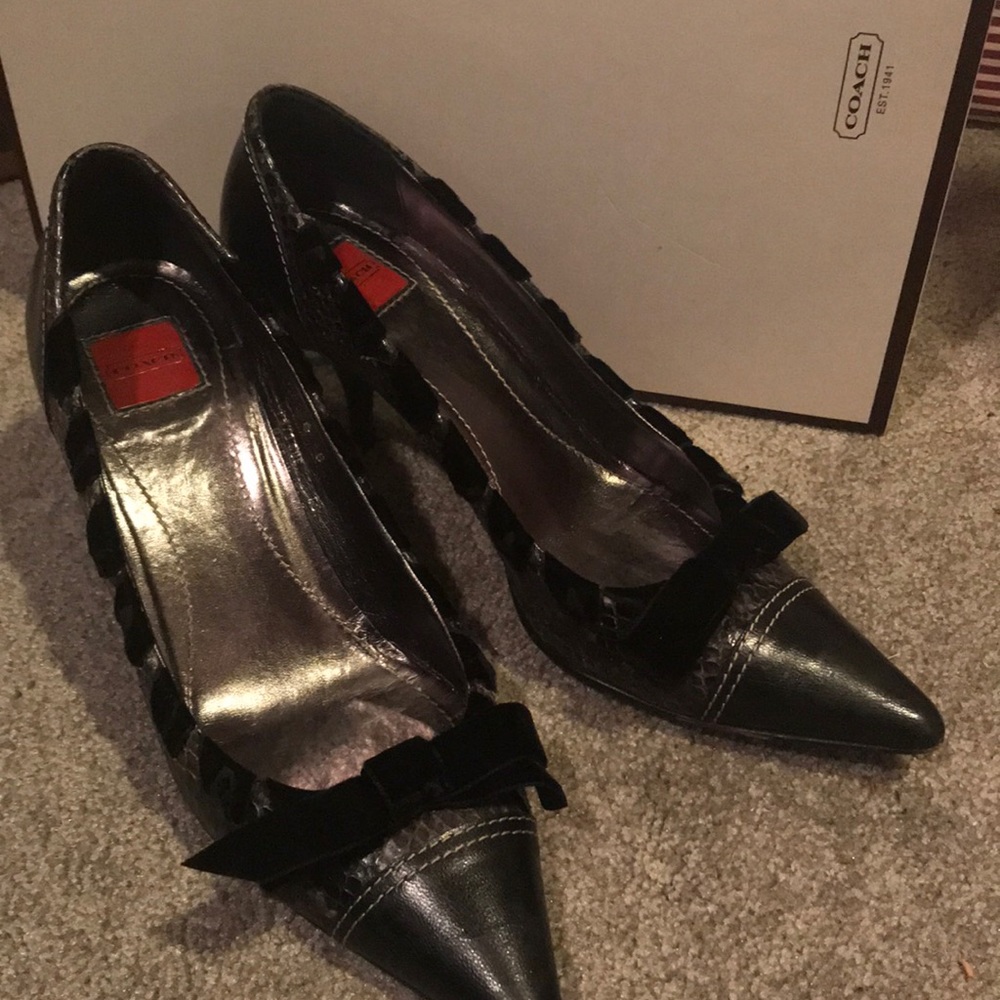 COACH black velvet and snake skin low heels